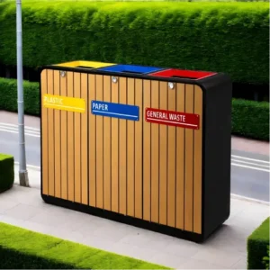 Recycle Bin 3 Compartment Wood and Steel